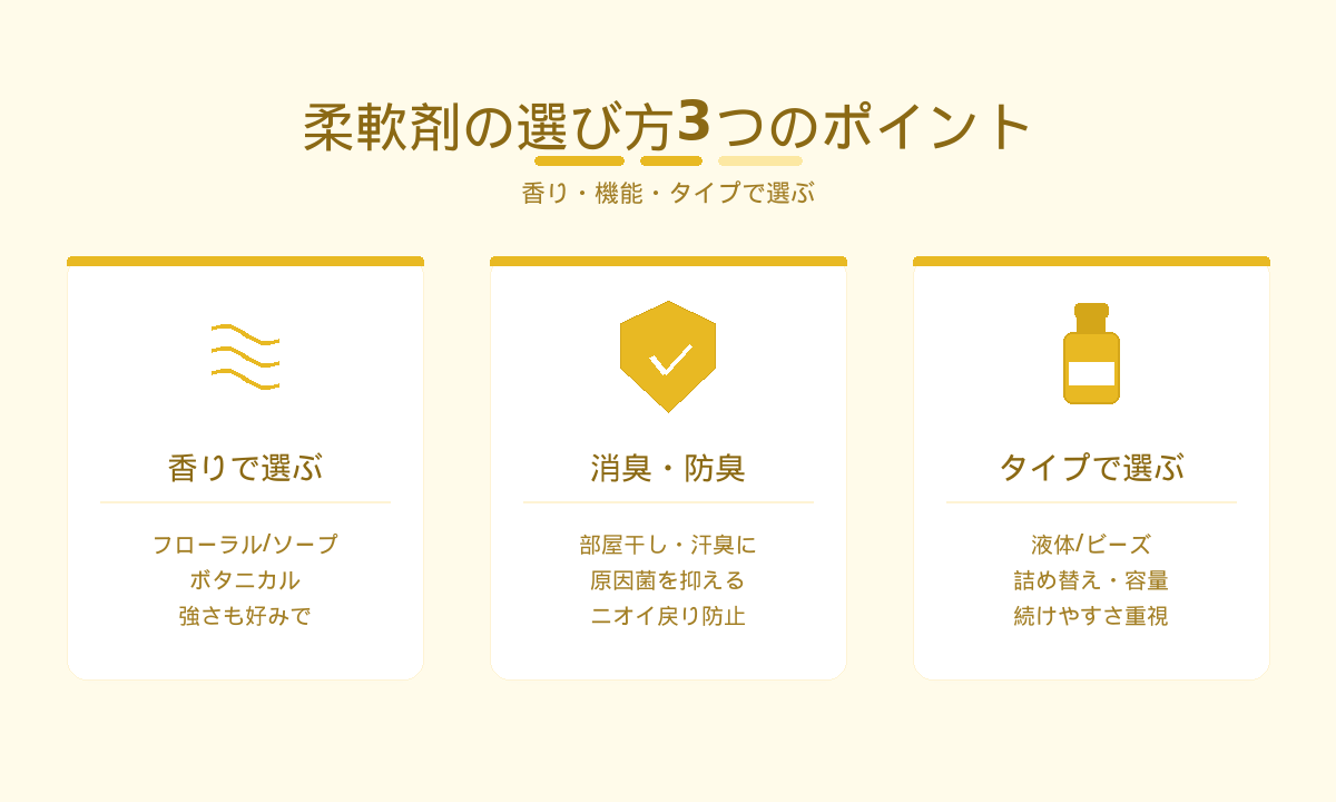 柔軟剤の選び方3つのポイント｜香り・消臭防臭・タイプで選ぶ