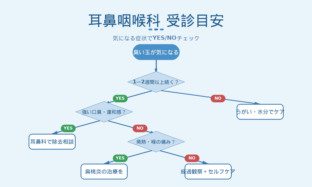 臭い玉で耳鼻咽喉科への相談目安チャート｜症状でYES/NO判定