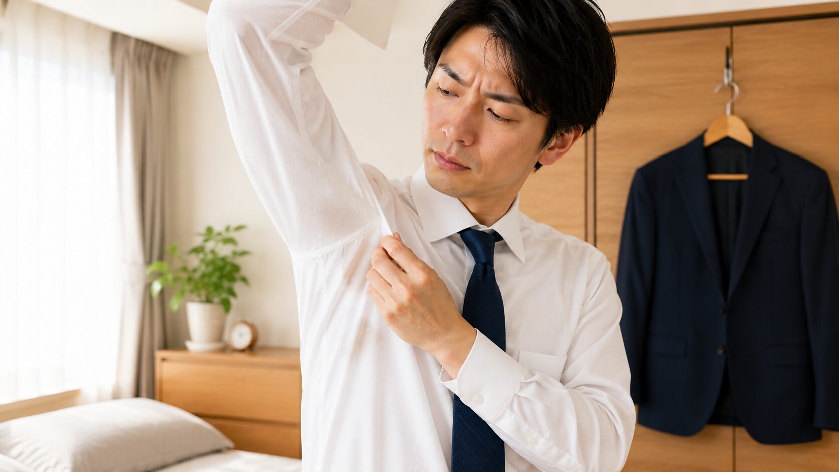 帰宅後にスーツをブラッシングする男性｜日々の小さなケアで臭いを予防