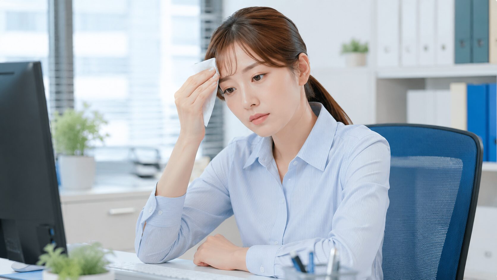 汗を気にする女性|セルフチェックの瞬間