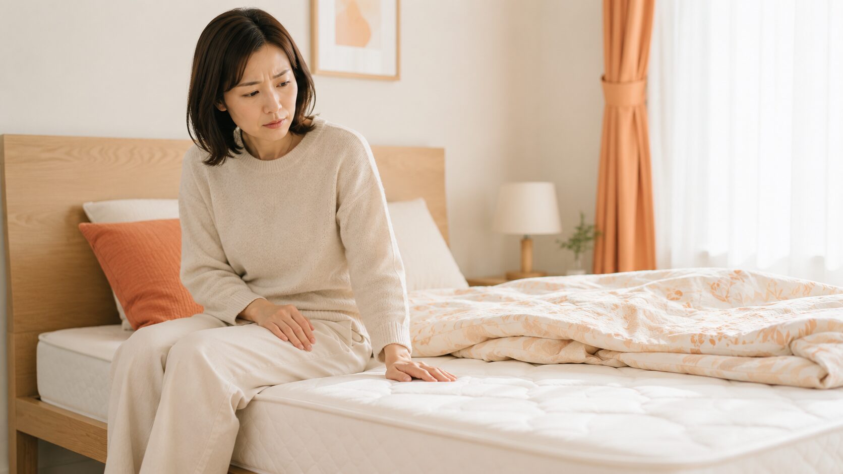 マットレスの臭いに気づく女性|寝汗・カビ・皮脂が原因の不快な臭いをセルフチェック