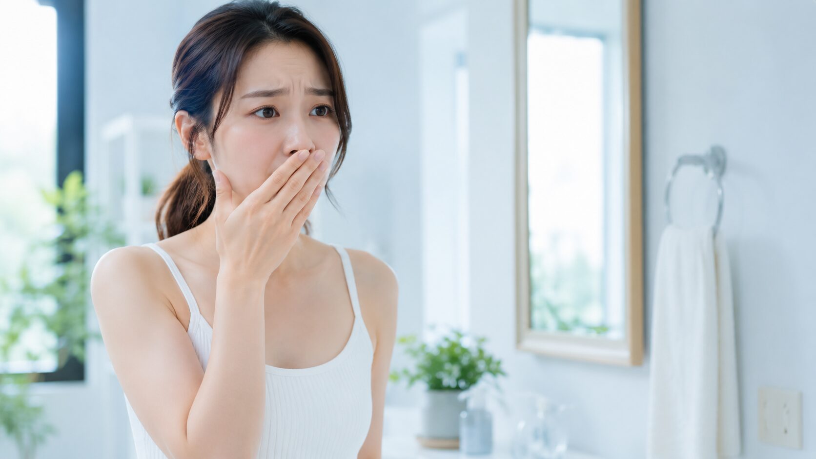 舌ケアで口臭をケアする人｜口臭が気になり舌ブラシを取り入れるイメージ