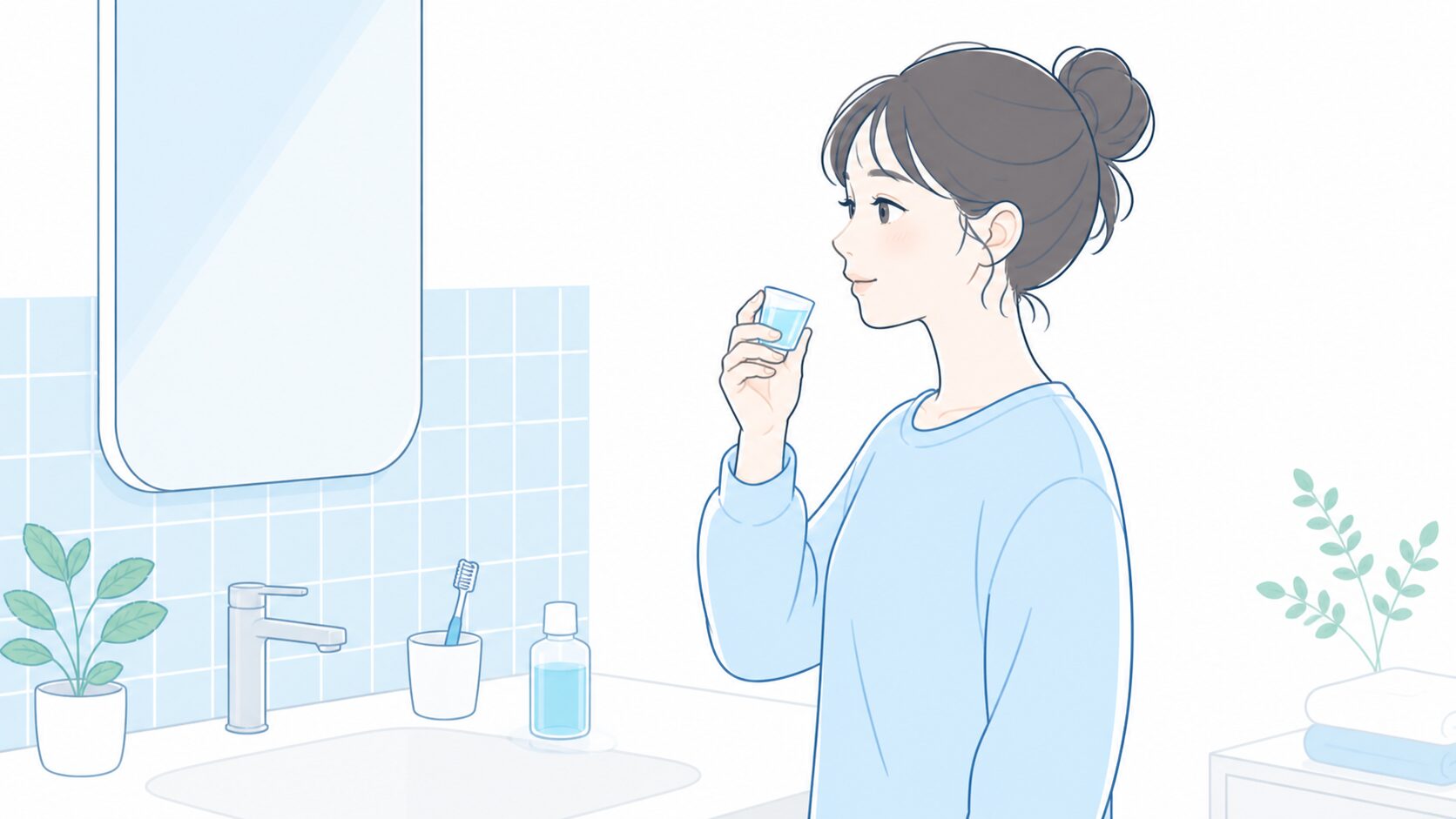 朝晩のマウスウォッシュ習慣｜正しい使い方で効果を引き出すイラスト