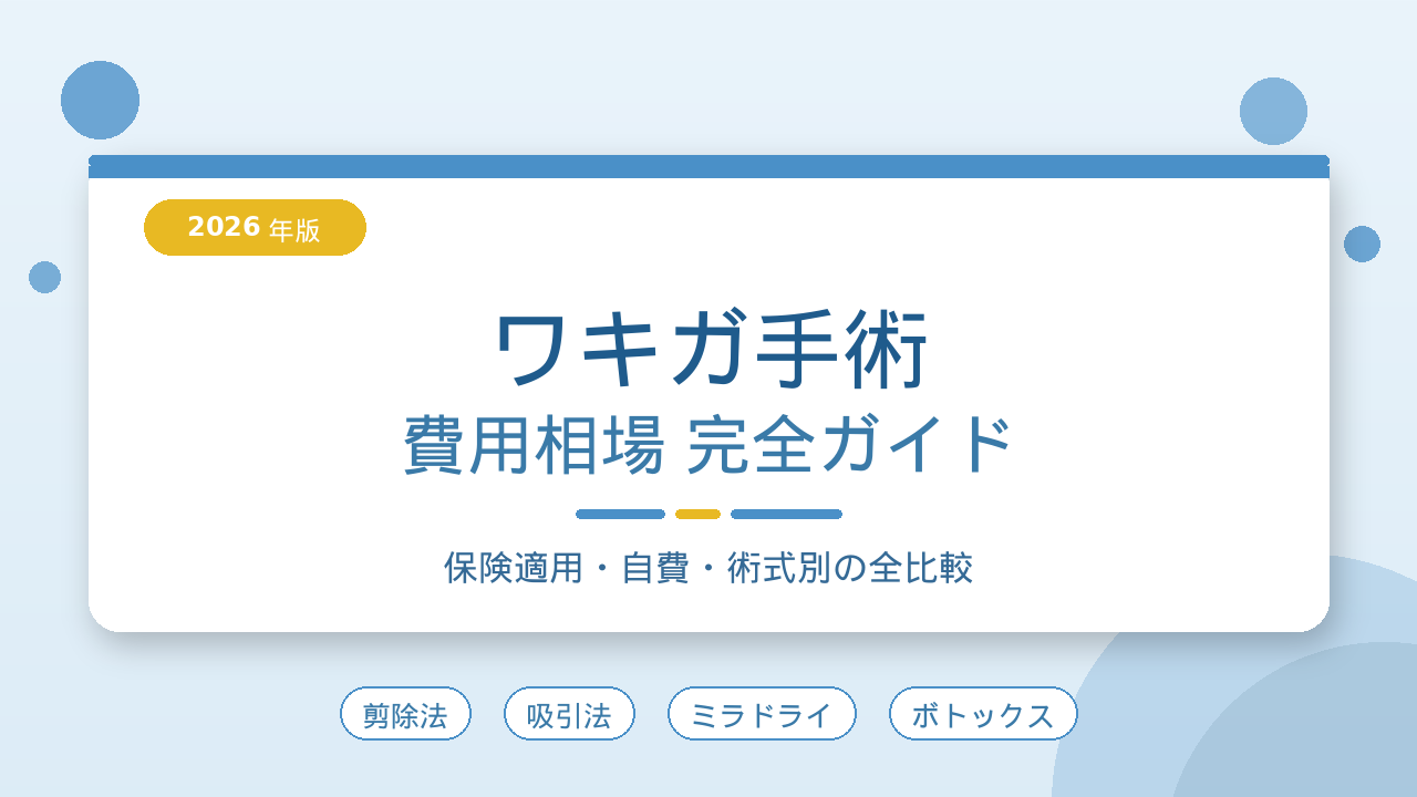 ワキガ手術の費用相場ガイド｜剪除法・吸引法・ミラドライ・ボトックスの全術式比較（2026年版）
