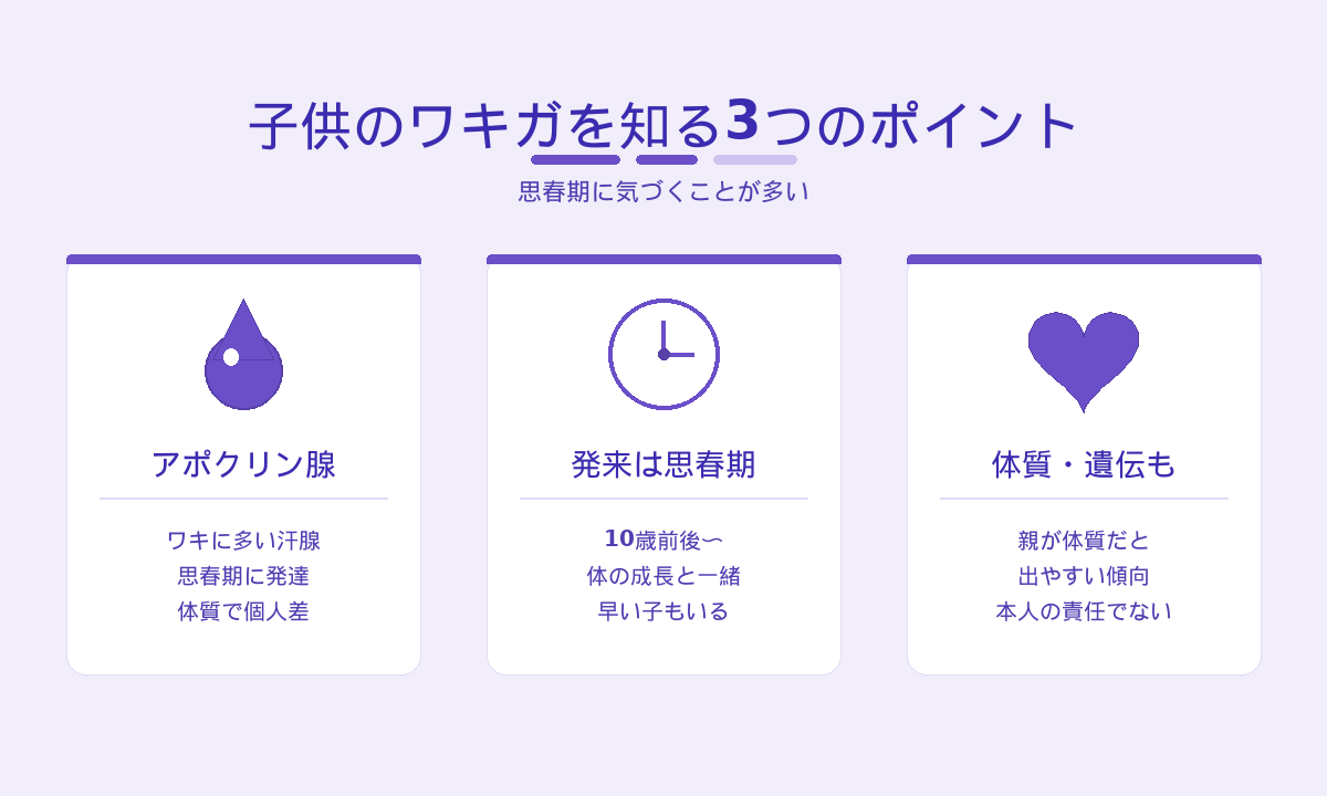 子供のワキガを知る3つのポイント｜アポクリン腺・思春期・体質や遺伝