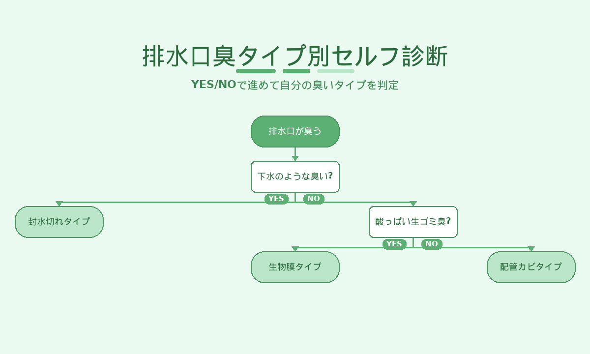 排水口臭タイプ別セルフ診断|下水臭・生ゴミ臭・カビ臭で原因を判別
