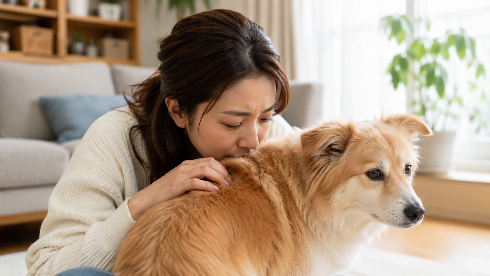 犬の被毛の臭いを確かめる飼い主|シャンプー頻度を見直すきっかけ