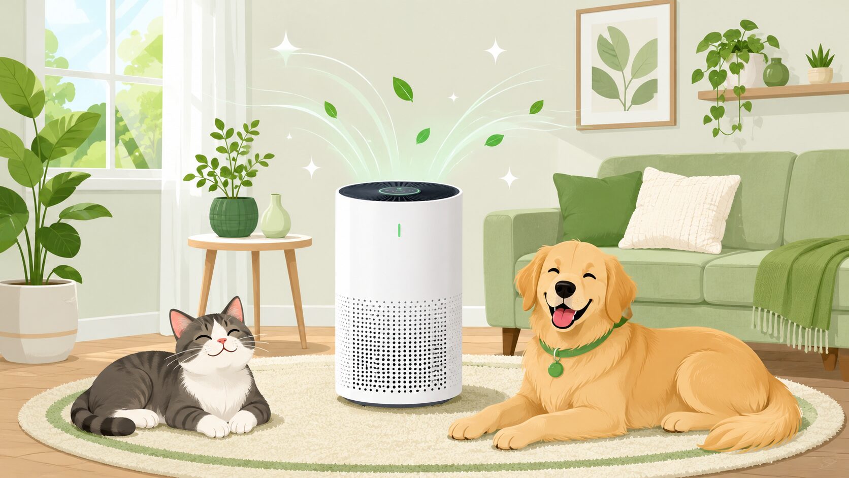 空気清浄機できれいな空気｜犬と猫が暮らす部屋の脱臭・集毛イメージ
