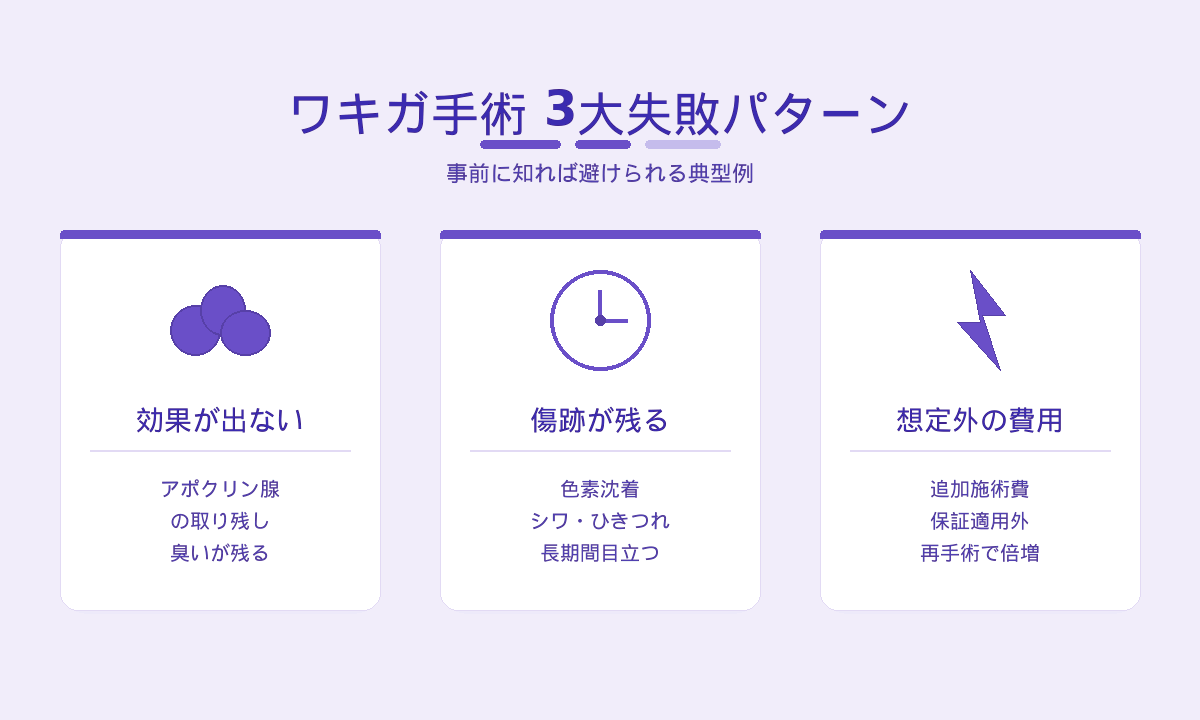 ワキガ手術の3大失敗パターン｜効果が出ない・傷跡が残る・想定外の費用増加（2026年版）