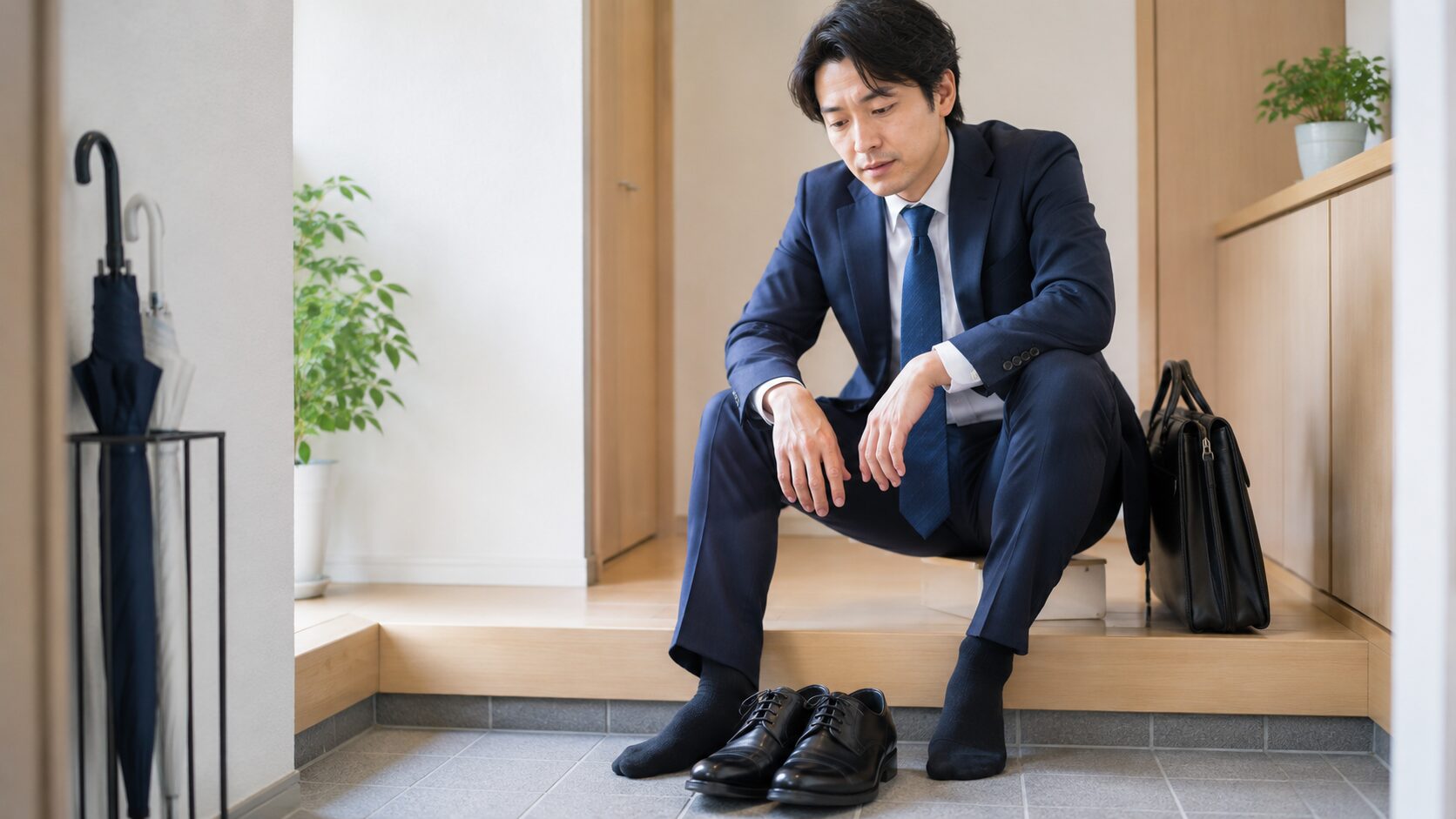 足の臭いに悩む男性|帰宅後に革靴を脱いだ瞬間の匂いセルフチェック