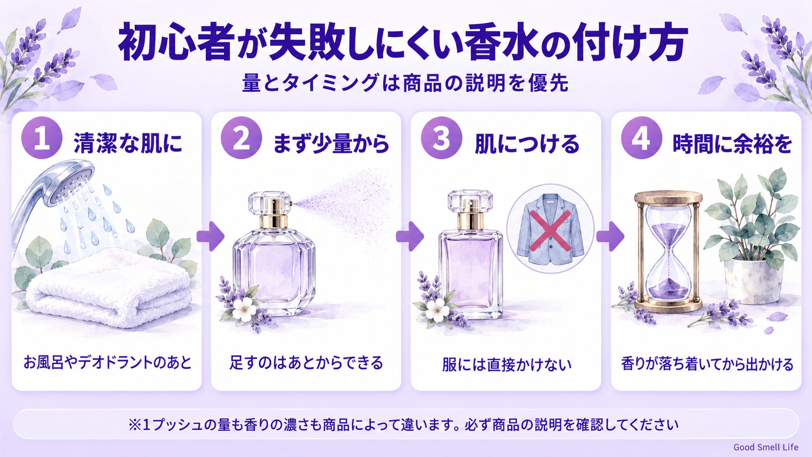 初心者が失敗しにくい香水の付け方｜清潔な肌に・まず少量から・肌につける・時間に余裕を